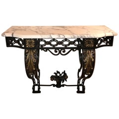 Wonderful French Wrought Iron Gilt Louis XV Marble-Top Baroque Console Table