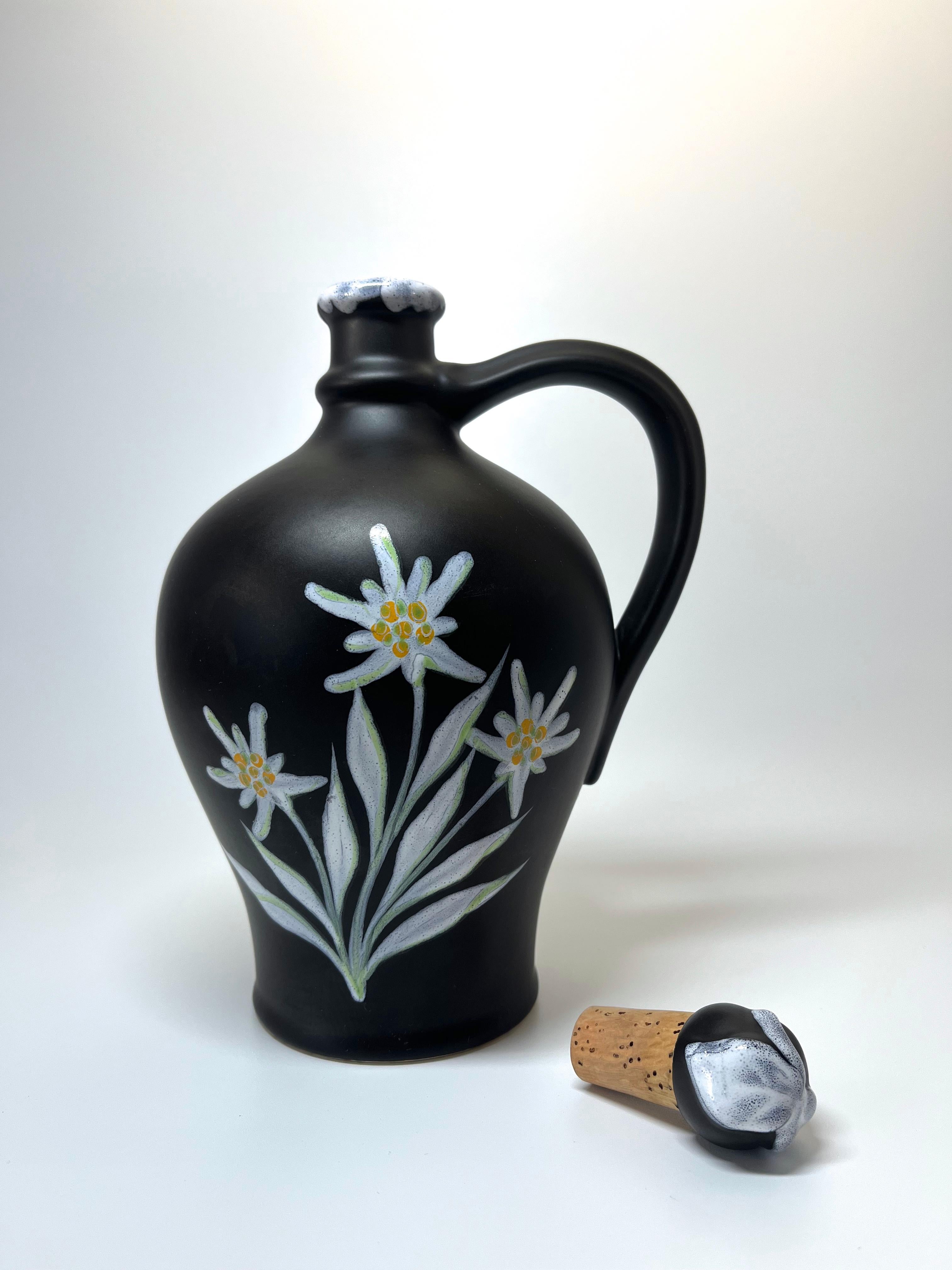 Wonderful Gabriel Fourmaintraux Edelweiss Flower Ceramic Liqueur Decanter Set  For Sale 2