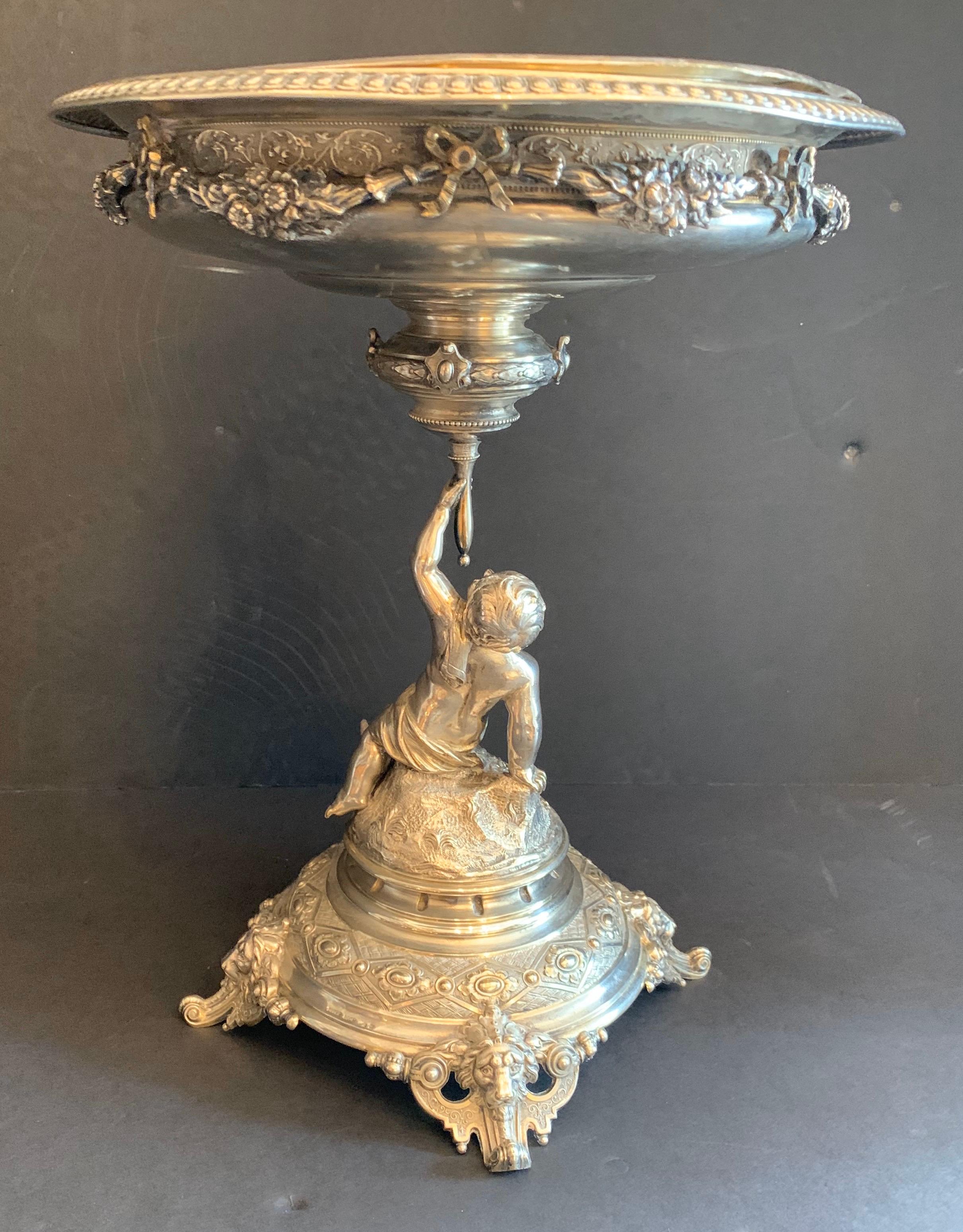 Rococo Wonderful German 800 Sterling Silver Cherub Figural Centerpiece Lazarus Posen For Sale