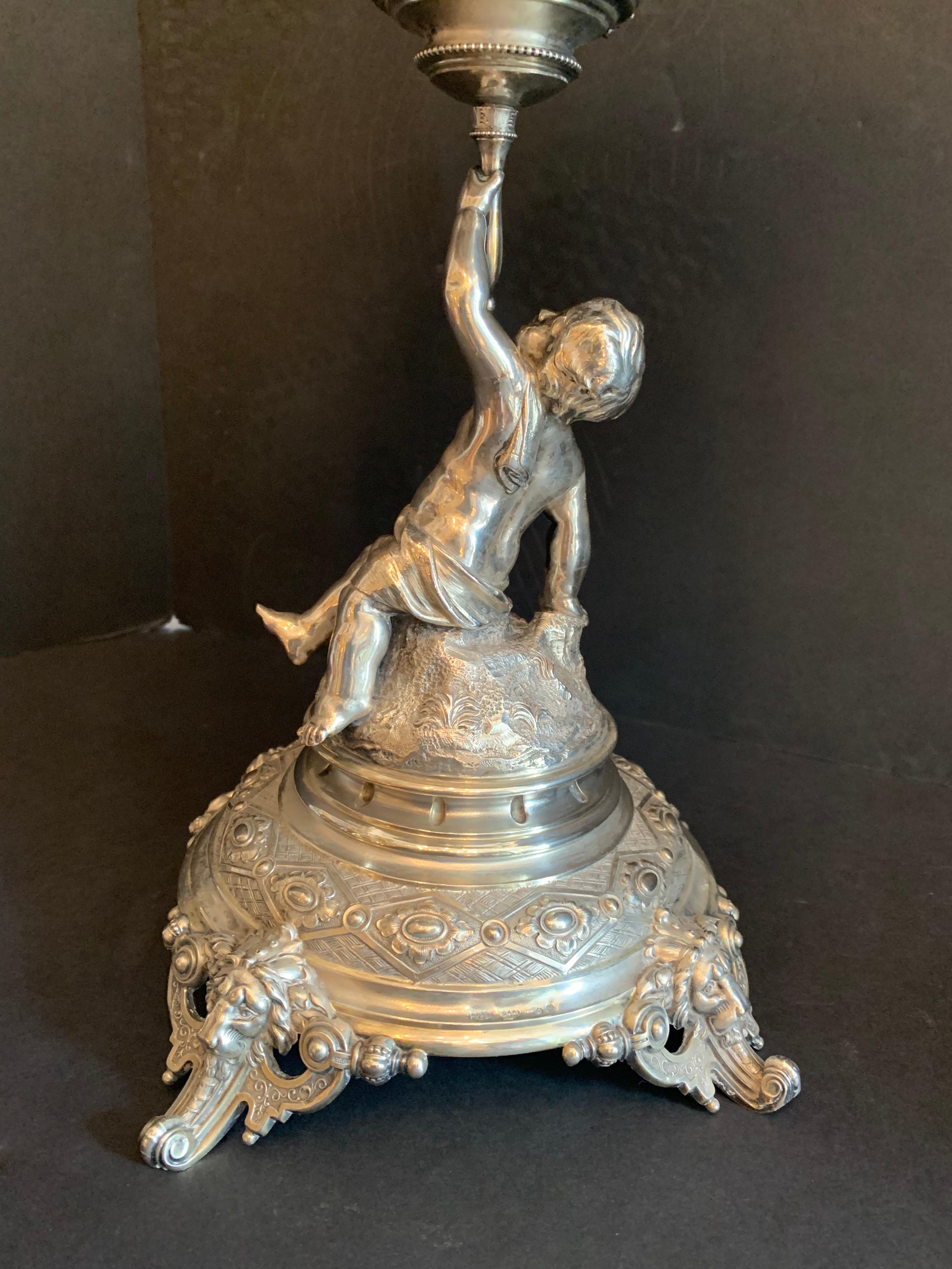 19th Century Wonderful German 800 Sterling Silver Cherub Figural Centerpiece Lazarus Posen For Sale