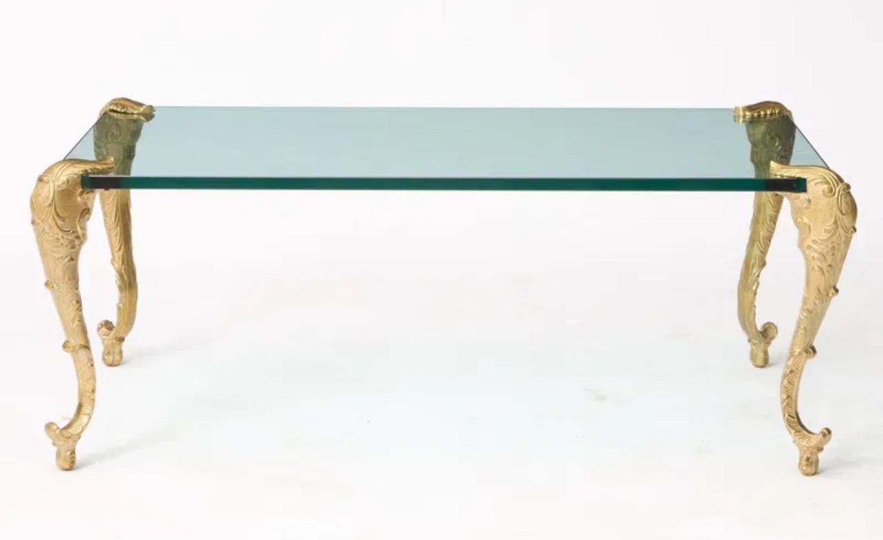 A Wonderful Gilt-Bronze Mounted With Thick Rectangle Glass Coffee / Cocktail Table In The Manner Of P.E. Guerin, Stamped Italy

We Have A Companion Table With Matching Legs Different Size Glass Available As Well...