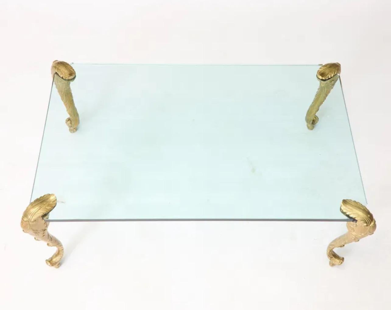 Belle Époque Wonderful Gilt-Bronze Mounted Rectangle Glass Coffee Cocktail Table P.E. Guerin For Sale