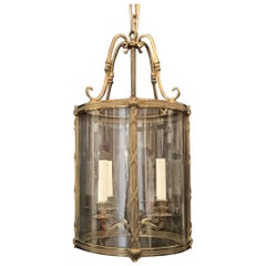 Vintage Wonderful Gilt Bronze Readed X-Pattern Curved Glass Lantern Neoclassical Fixture