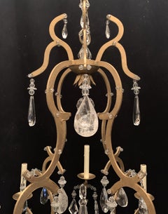 Wonderful Gilt Iron Baguès Rock Crystal Beaded Large Jansen Chandelier Fixture
