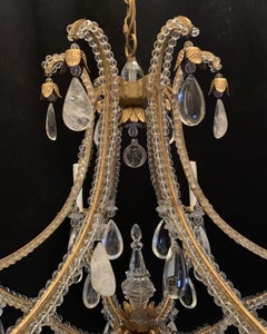 Wonderful Gilt Iron Baguès Rock Crystal Beaded Large Jansen Chandelier Fixture