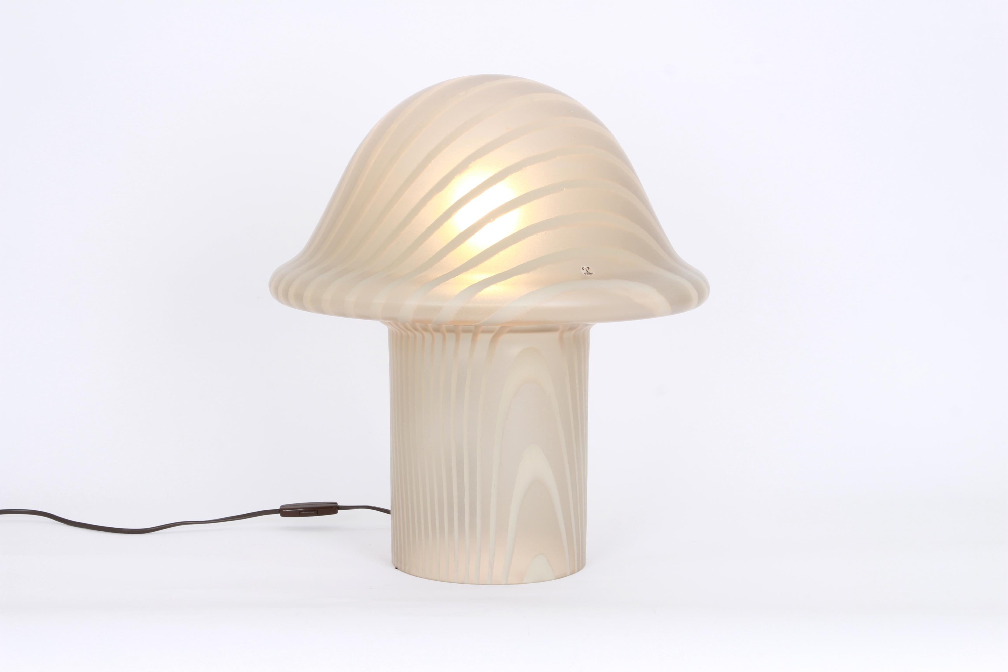 Mid-Century Modern 1 of 2 Wonderful Glass Mushroom Table Lamps by Peill & Putzler, Germany, 1970s For Sale