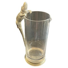 Wonderful Glass Pewter Alligator Crocodile Carafe Decanter Water Pitcher
