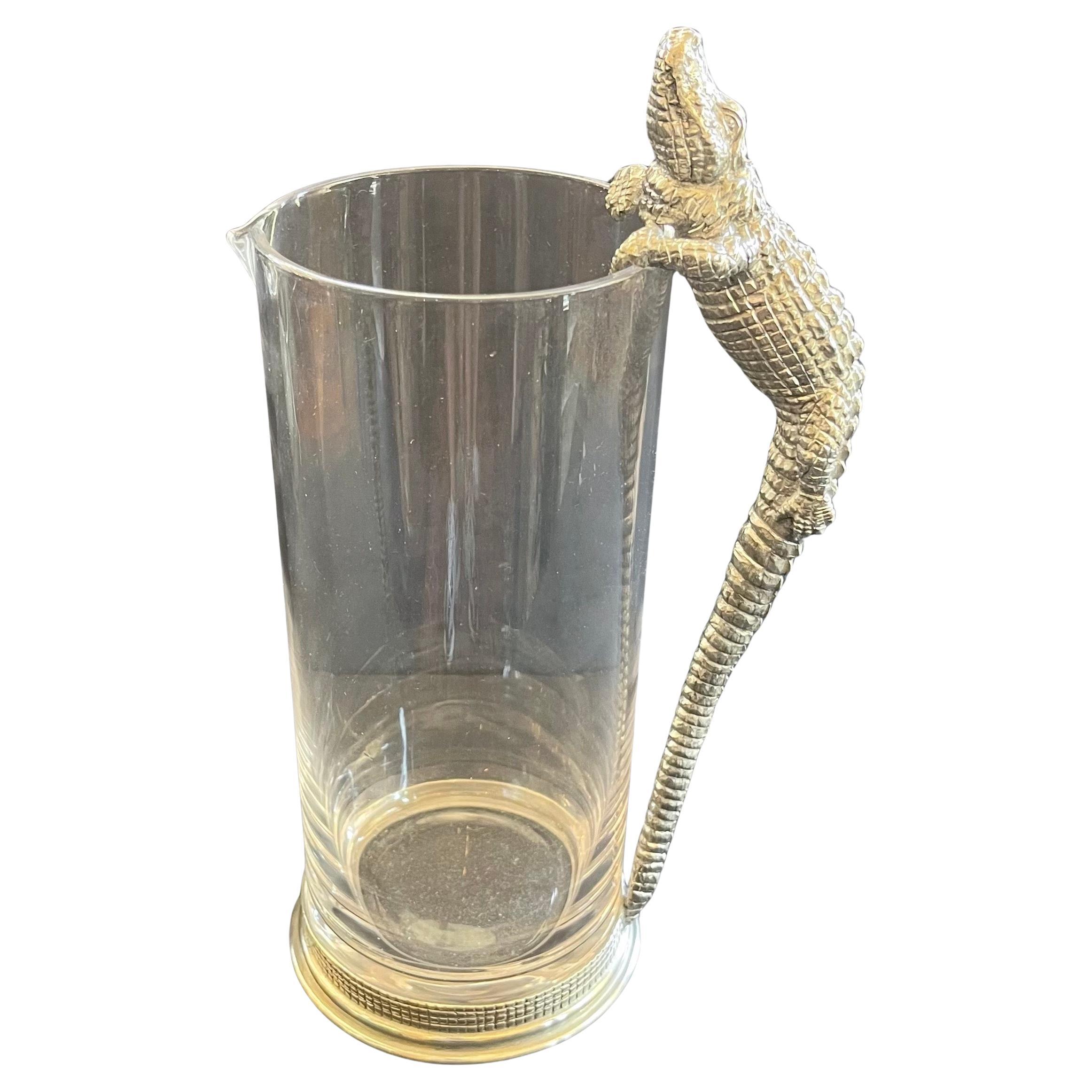 Wunderbare Glas Zinn Alligator Krokodil Karaffe Dekanter Wasserkrug im Angebot
