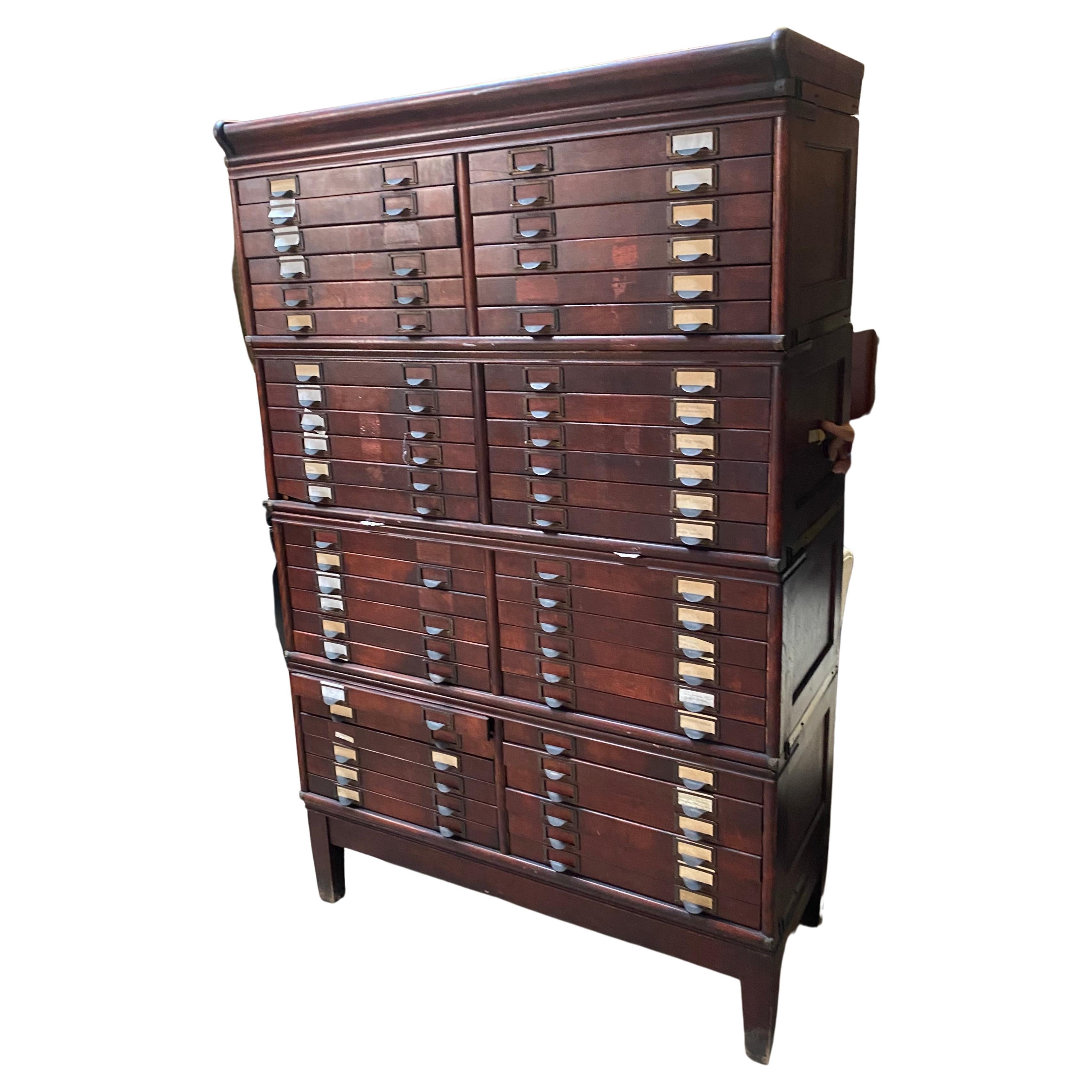 Wonderful Globe Wernicke multi-drawer flat file, cabinet / storage, 48 drawers. Cabinet in 4 sections, Amazing original condition, finish, patina, Perfect for art, jewelry, other collections. Hand delivery avail to New York City or anywhere en route