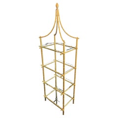 Wonderful Gold Gilt Bamboo Chinoiserie Pagoda Glass Shelf Palm Beach Etagere