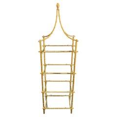 Wonderful Gold Gilt Bamboo Chinoiserie Pagoda Glass Shelf Palm Beach Etagere