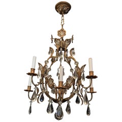 Wonderful Gold Gilt Iron Baguès Crystal Beaded Flower 8-Light Fixture Chandelier