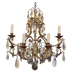 Wonderful Gold Gilt Iron Baguès Rock Crystal Beaded 9 Light Fixture Chandelier