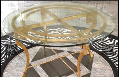 Wonderful Gold Gilt Iron Glass Top Center Dining Table