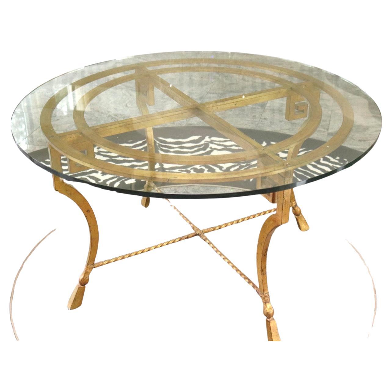 Wonderful Gold Gilt Iron Glass Top Maison Jansen Center Dining Table