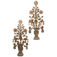 Wonderful Gold Gilt Rock Crystal Baguès Mid-Century Modern 2-Light Sconces, Pair