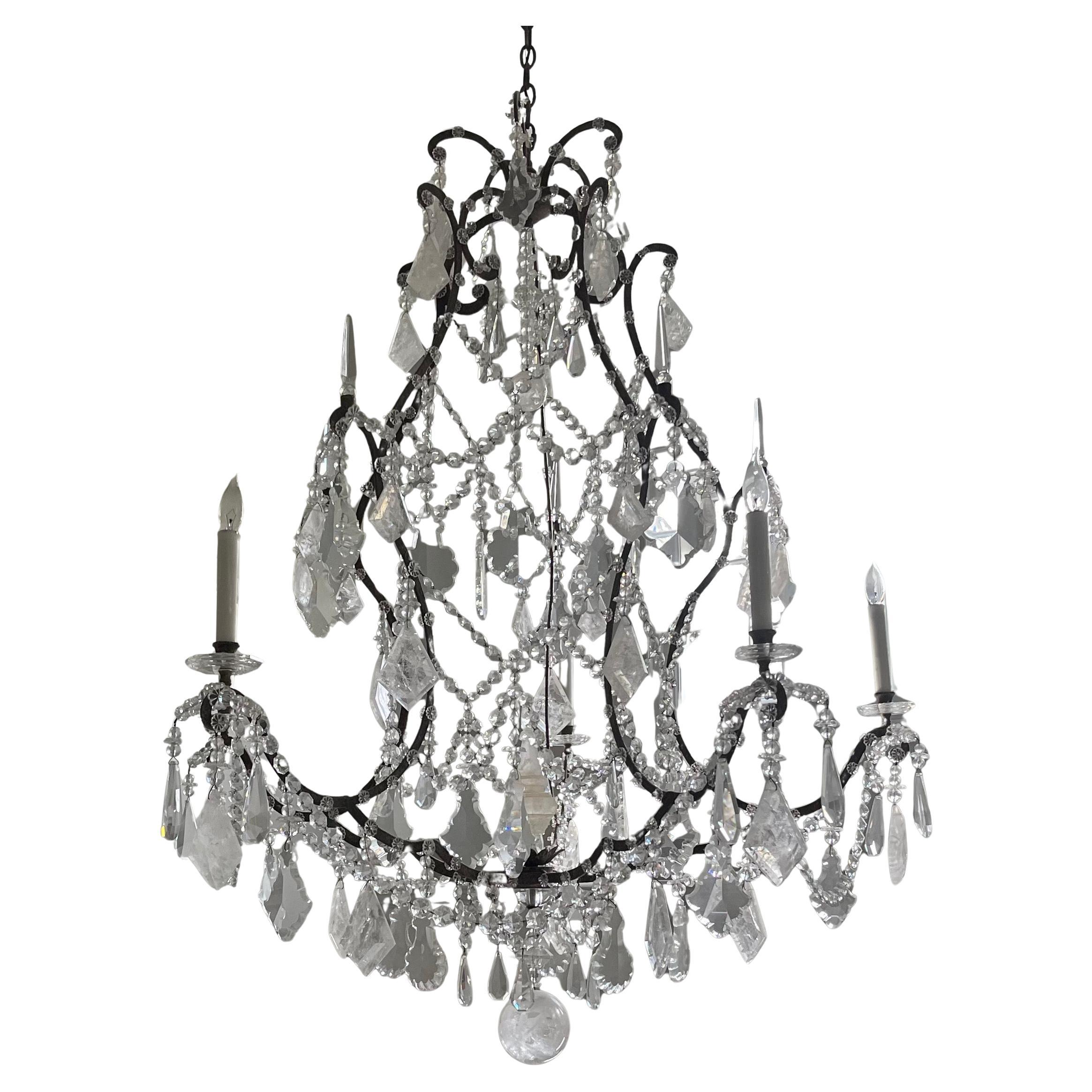 Belle Époque Meraviglioso lampadario Baguès Rock Crystal Swag Large Jansen in oro e argento in vendita