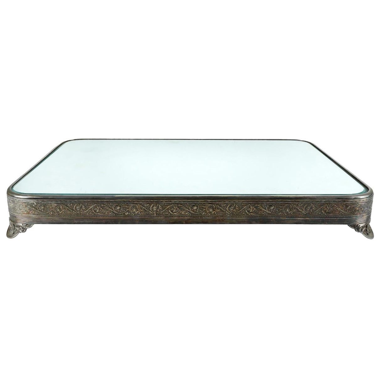 Maravillosa Meseta Rectangular Inglesa de Pie Grande Gorham Chapada en Plata con Espejo en venta