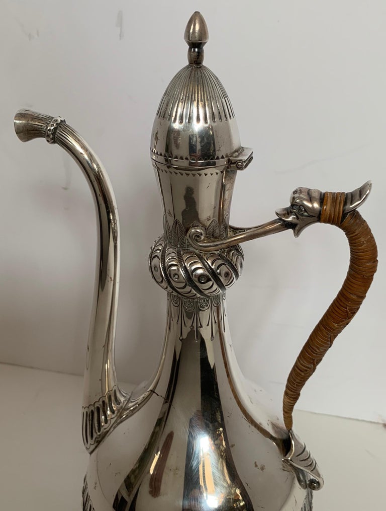 Wonderful Gorham Sterling Silver Rattan Dolphin Coffee Tea Pot Decanter