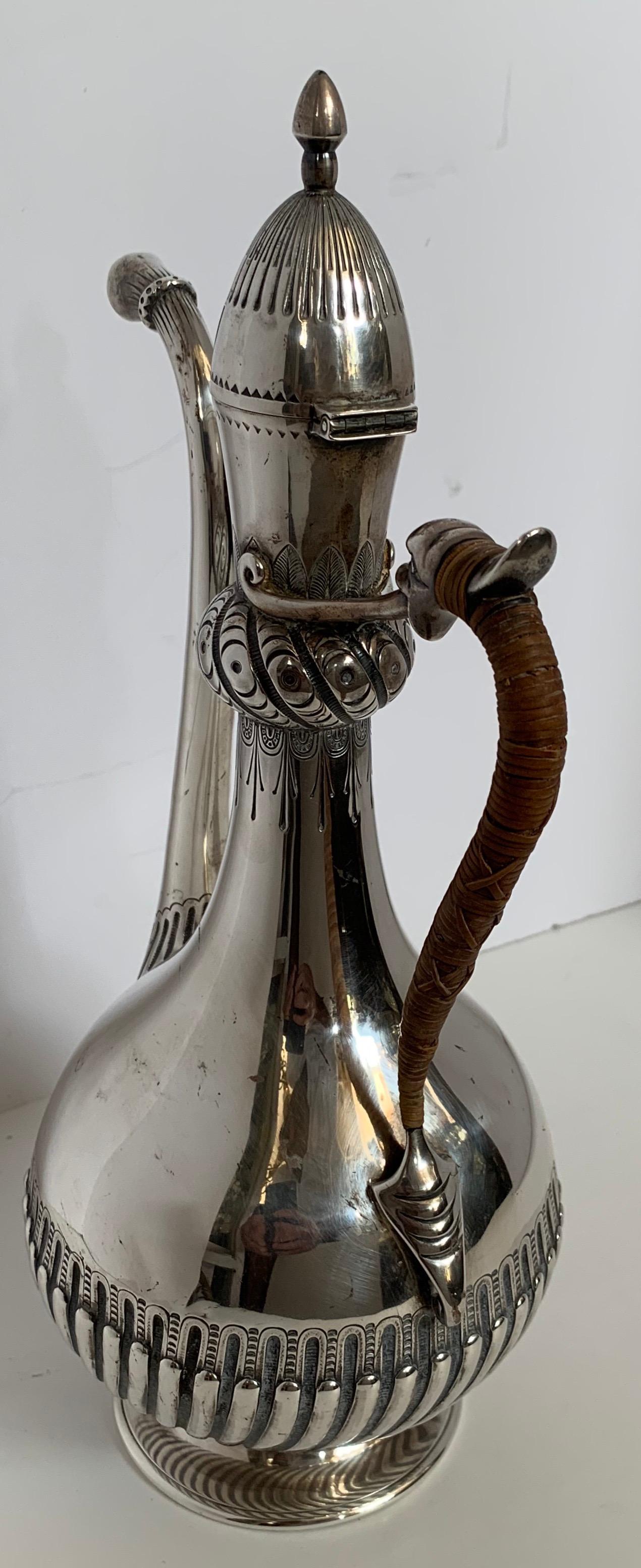 19th Century Wonderful Gorham Sterling Silver Rattan Dolphin Coffee Tea Pot Decanter Pitcher For Sale