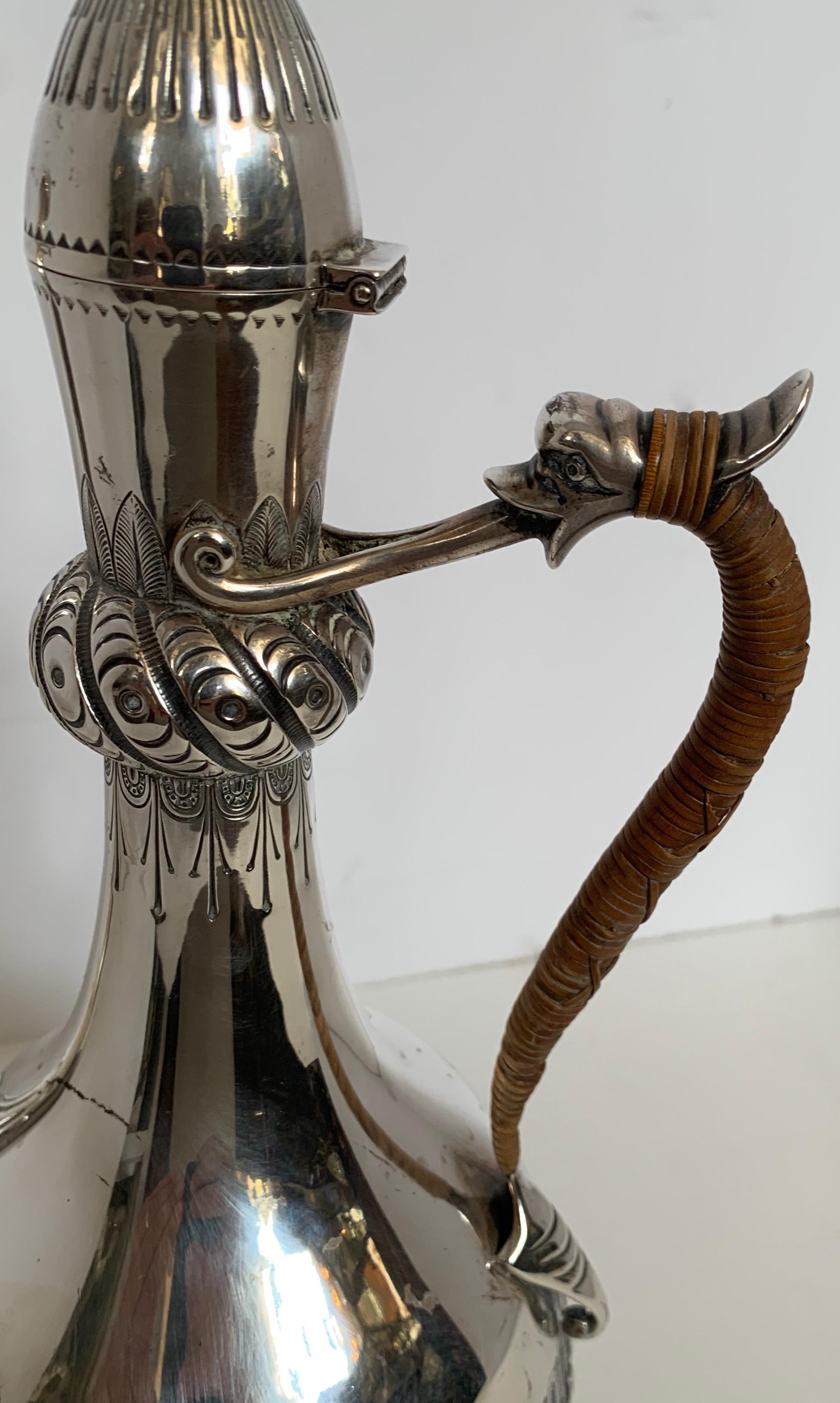 Wonderful Gorham Sterling Silver Rattan Dolphin Coffee Tea Pot Decanter Pitcher For Sale 1