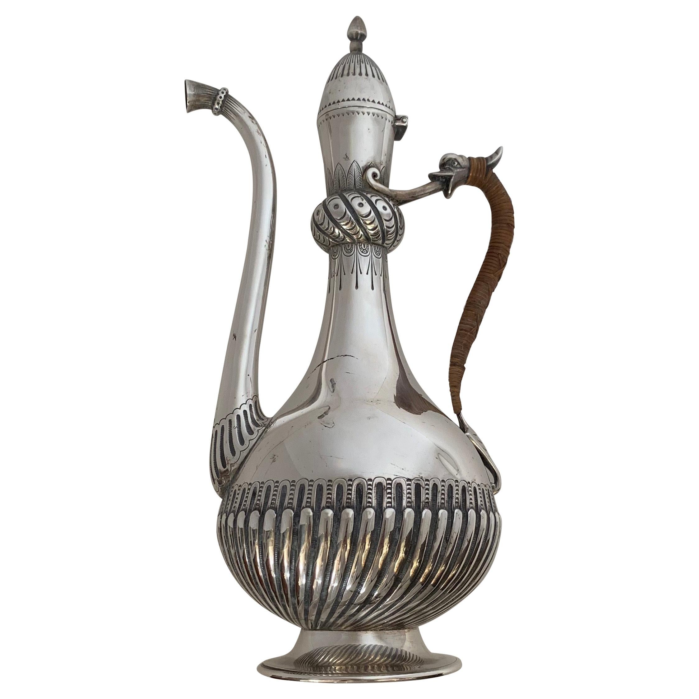 Wonderful Gorham Sterling Silver Rattan Dolphin Coffee Tea Pot Decanter Pitcher For Sale