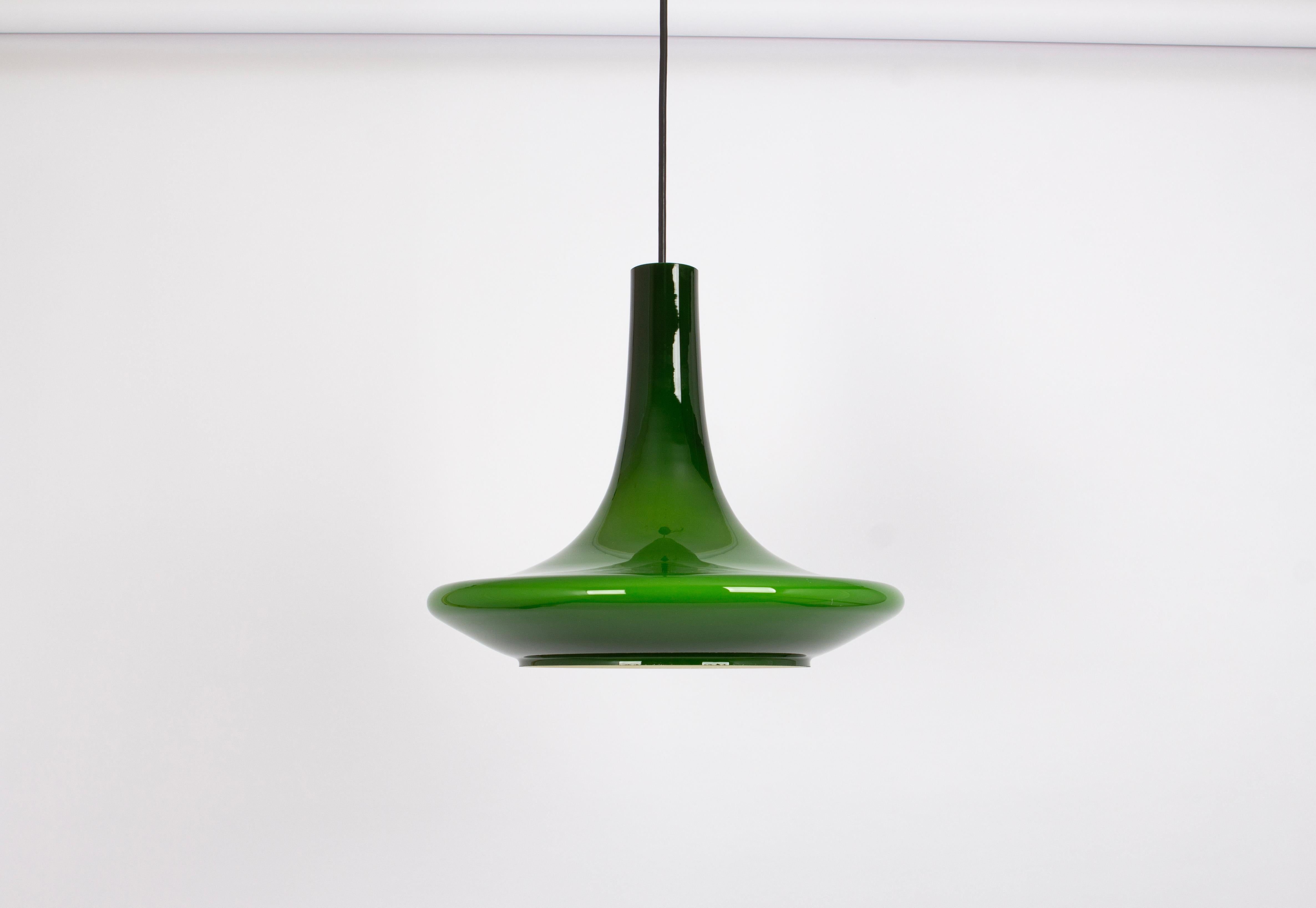 Wonderful Green Opal Glass Pendant Light, Peill & Putzler, Germany, 1970s For Sale 5