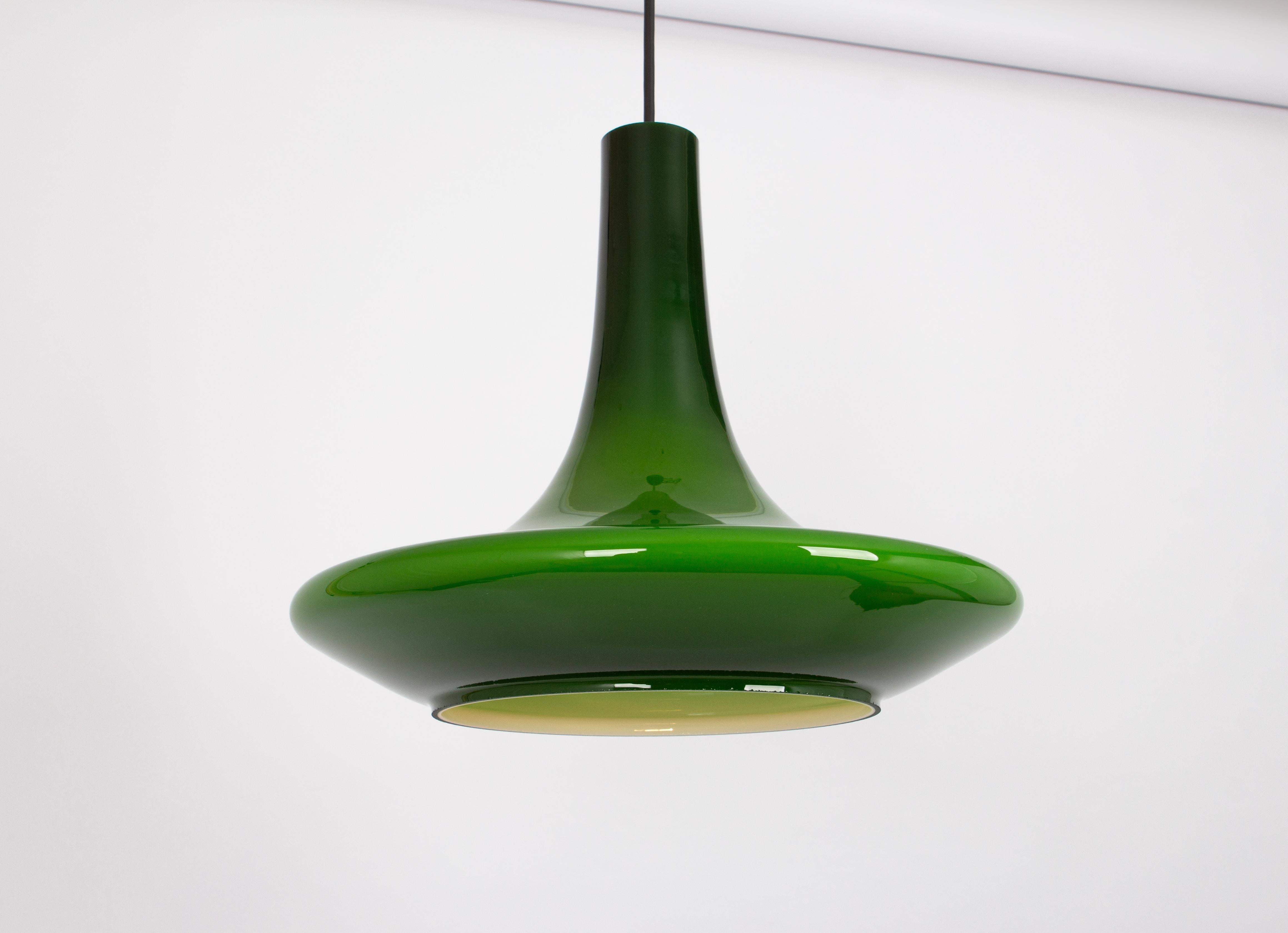 Wonderful Green Opal Glass Pendant Light, Peill & Putzler, Germany, 1970s For Sale 6