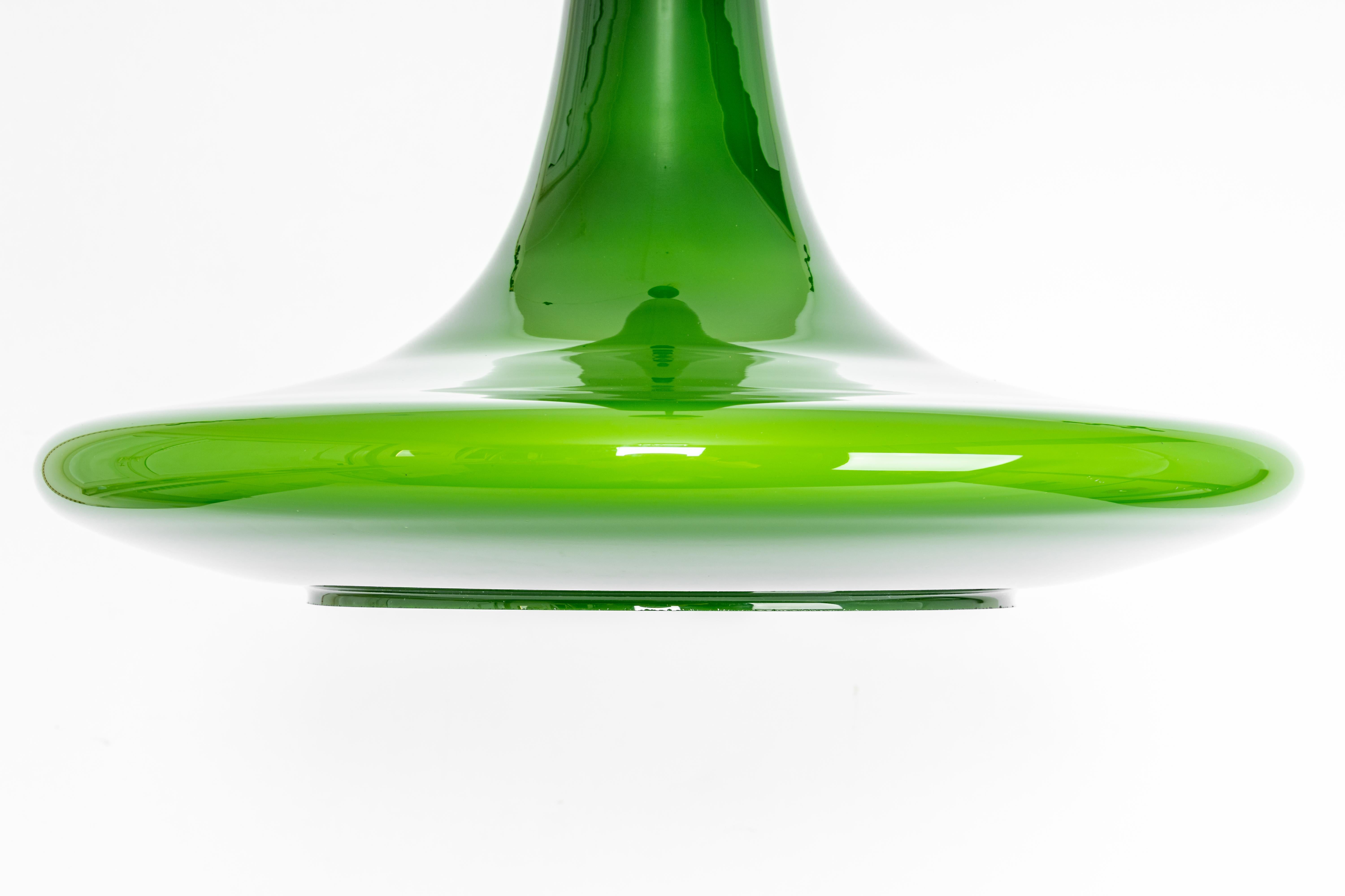 Mid-Century Modern Wonderful Green Opal Glass Pendant Light, Peill & Putzler, Germany, 1970s For Sale