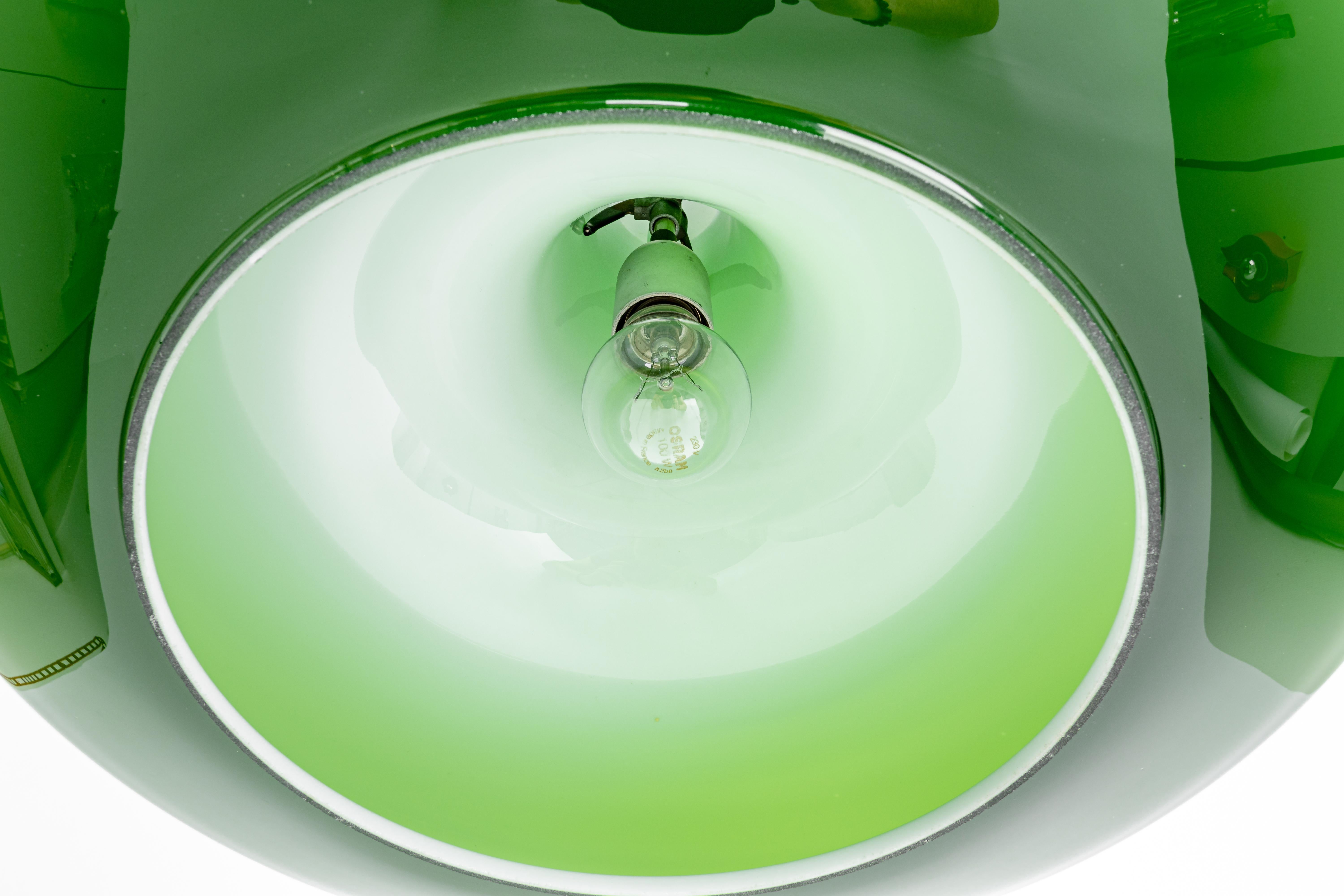 Wonderful Green Opal Glass Pendant Light, Peill & Putzler, Germany, 1970s In Good Condition In Aachen, NRW