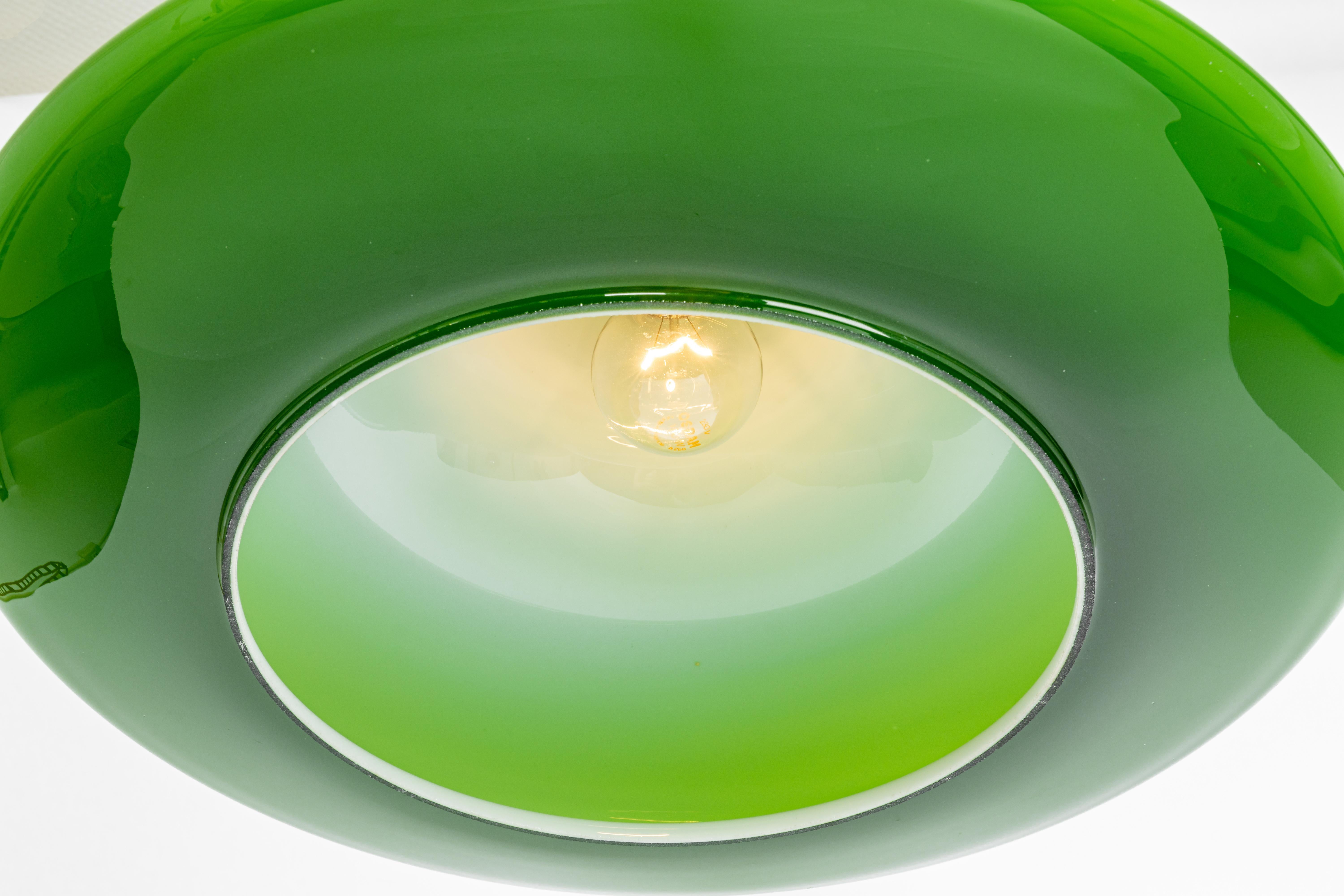 Late 20th Century Wonderful Green Opal Glass Pendant Light, Peill & Putzler, Germany, 1970s For Sale