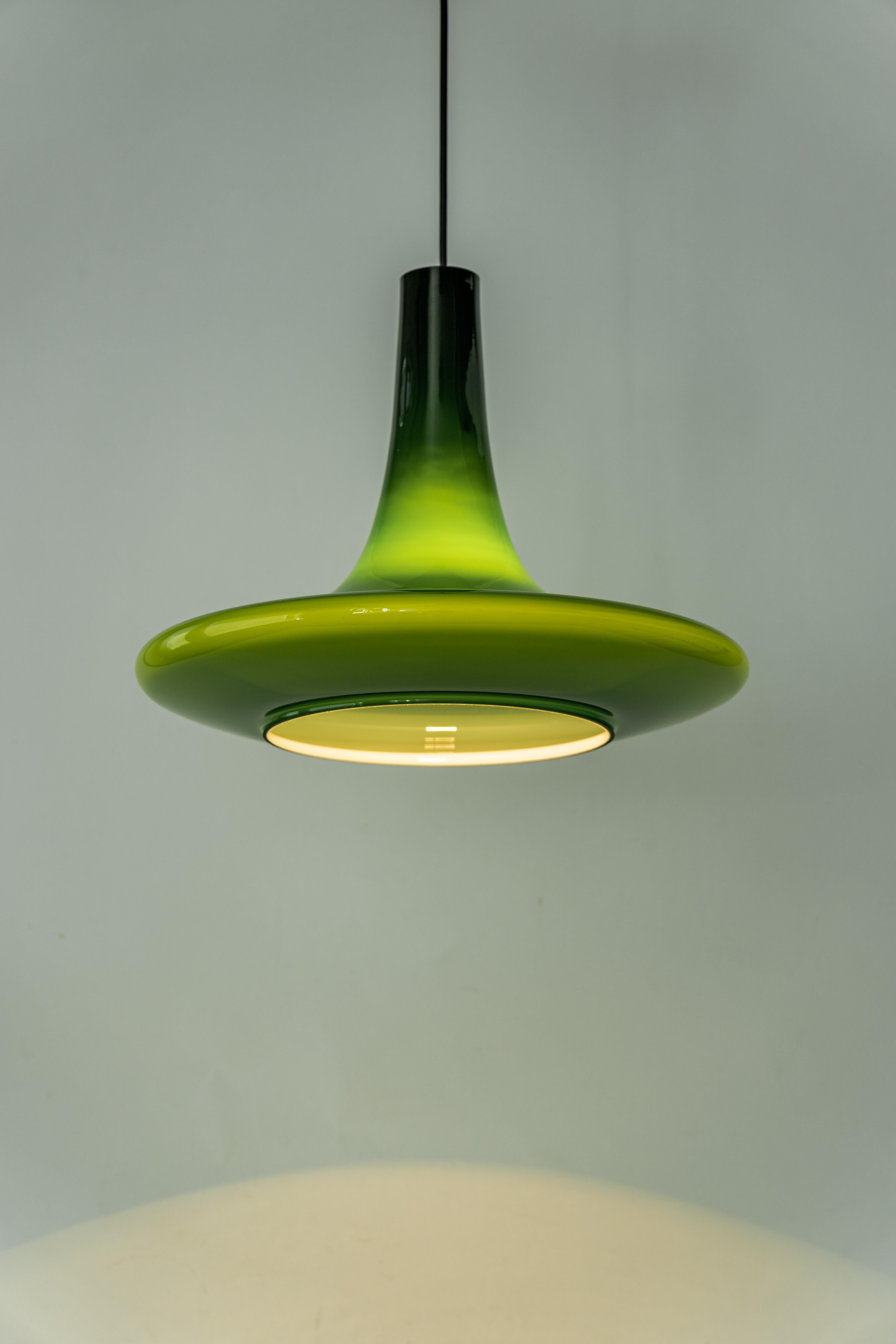 Wonderful Green Opal Glass Pendant Light, Peill & Putzler, Germany, 1970s For Sale 1