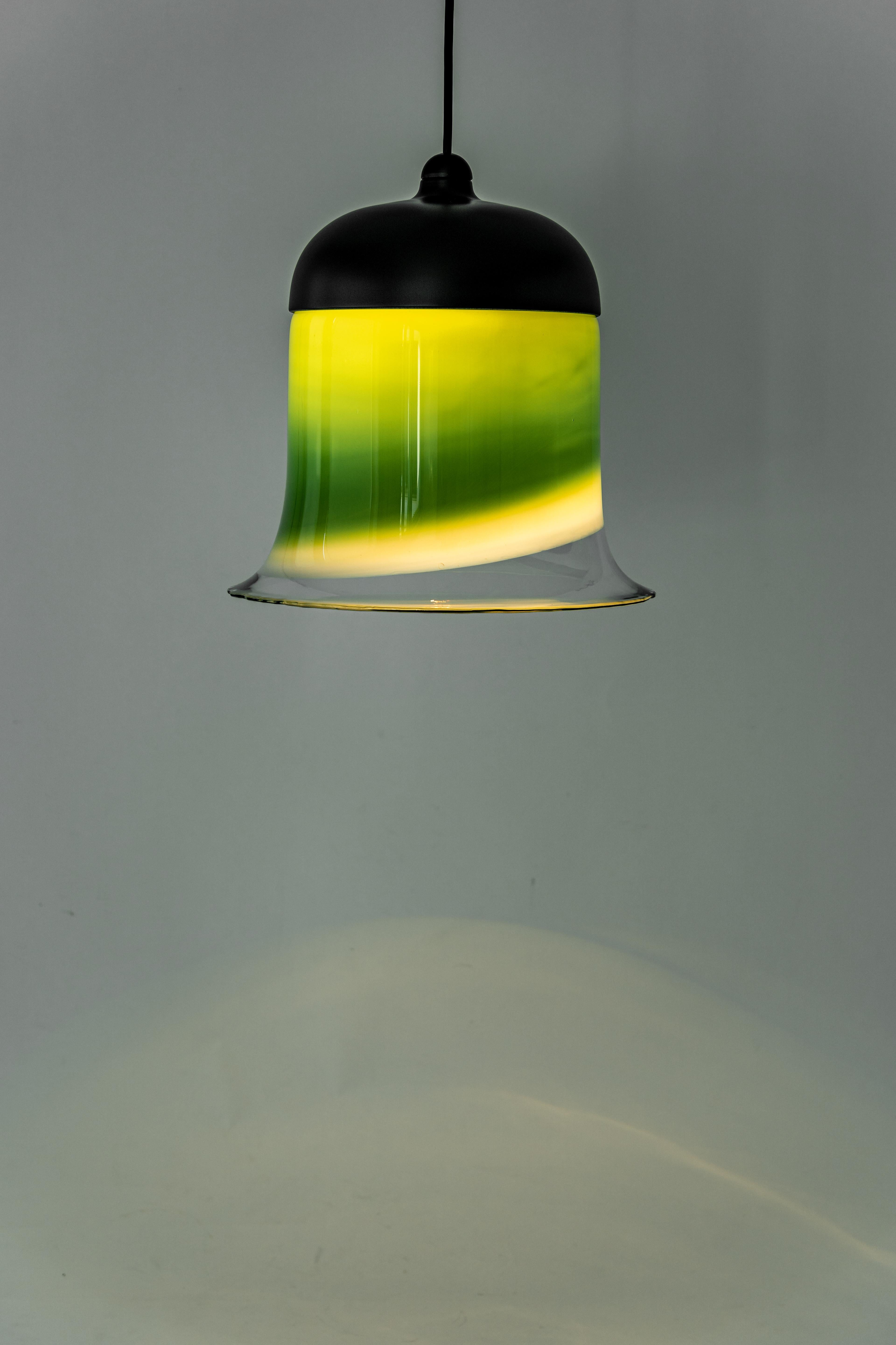 Wonderful Green Opal Glass Pendant Light, Peill & Putzler, Germany, 1970s 2