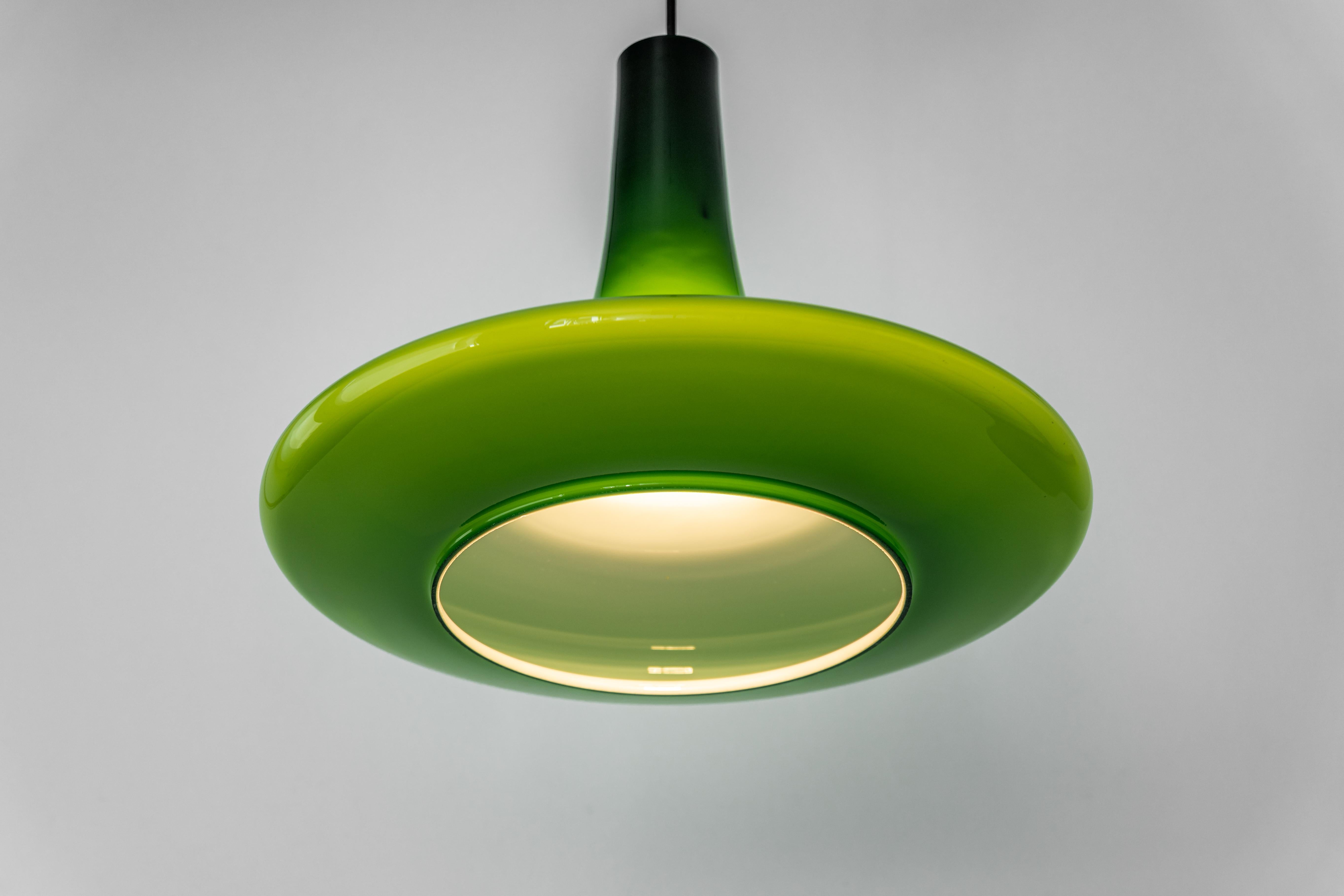 Wonderful Green Opal Glass Pendant Light, Peill & Putzler, Germany, 1970s For Sale 2