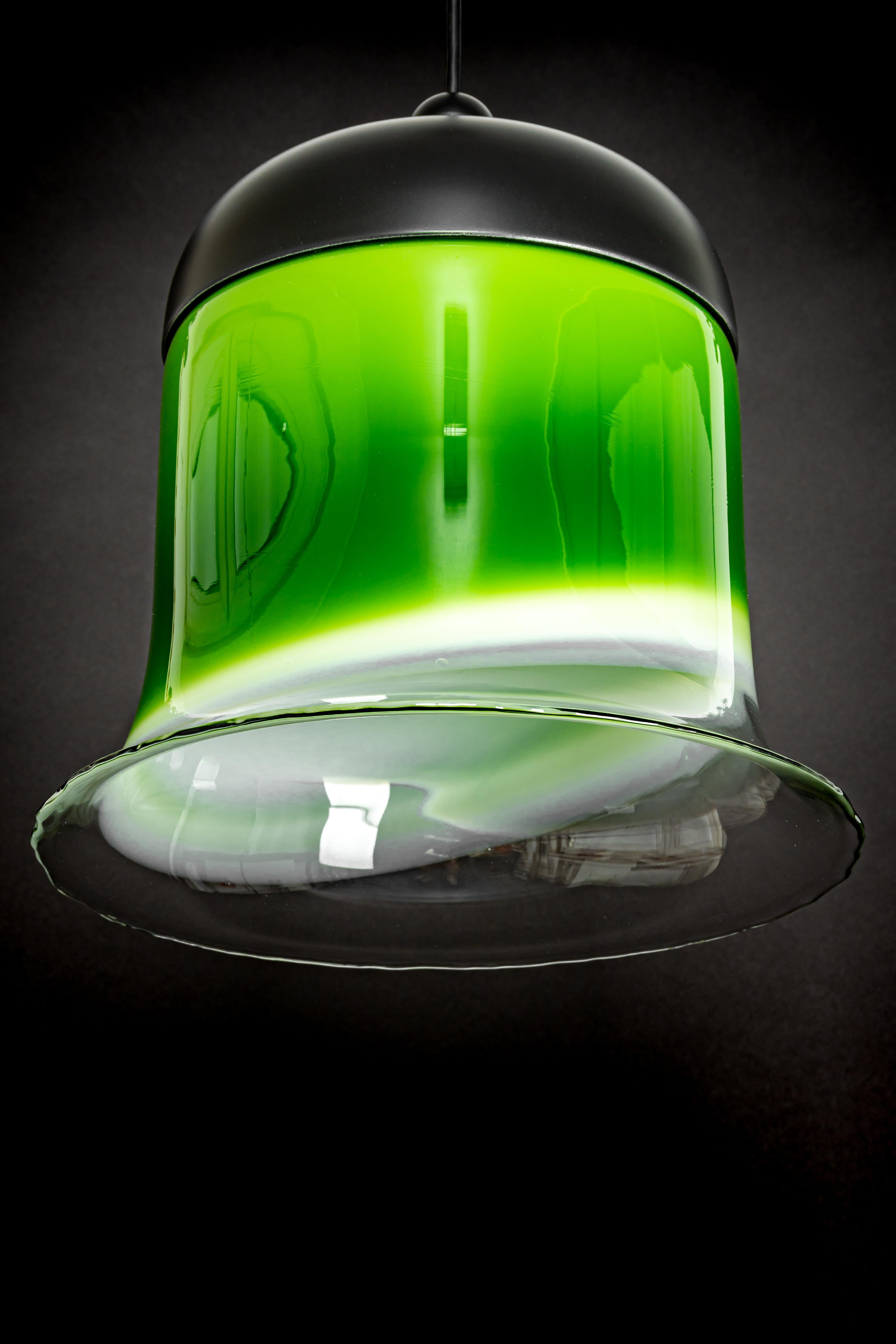 Wonderful Green Opal Glass Pendant Light, Peill & Putzler, Germany, 1970s 3