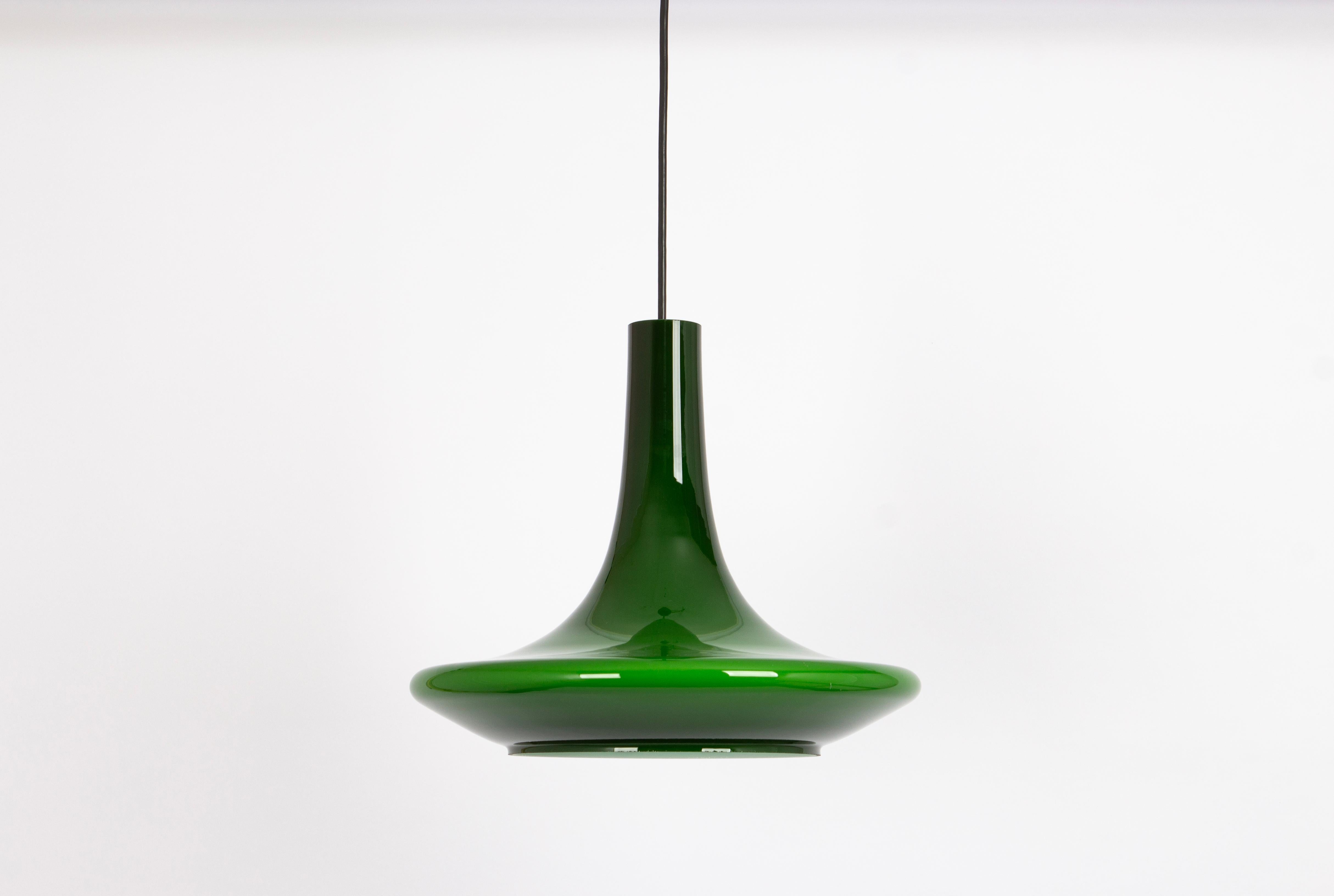 Wonderful Green Opal Glass Pendant Light, Peill & Putzler, Germany, 1970s For Sale 3