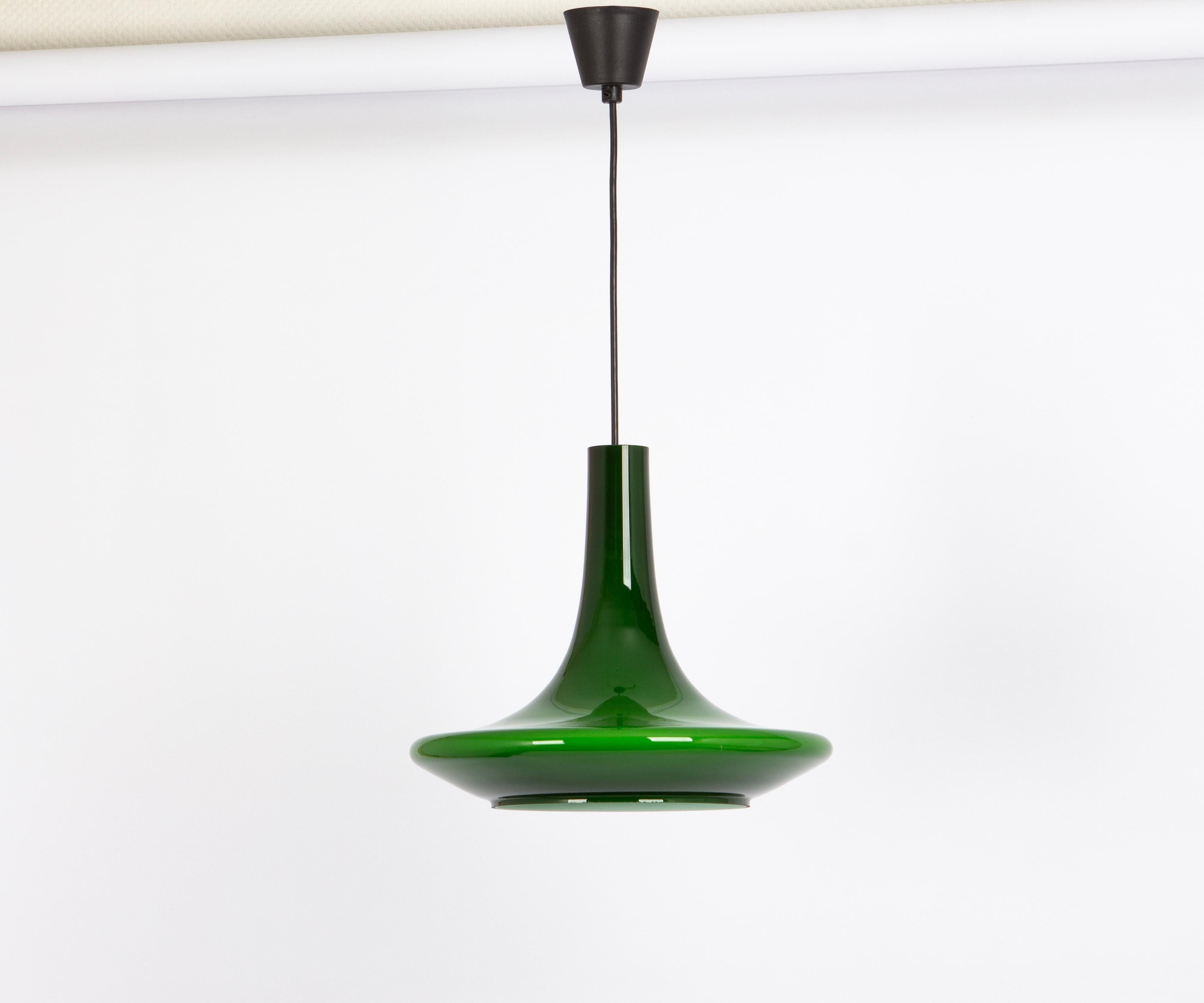 Wonderful Green Opal Glass Pendant Light, Peill & Putzler, Germany, 1970s For Sale 4