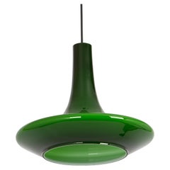 Magnifique lampe à suspension en verre opale verte, Peill & Putzler, Allemagne, 1970