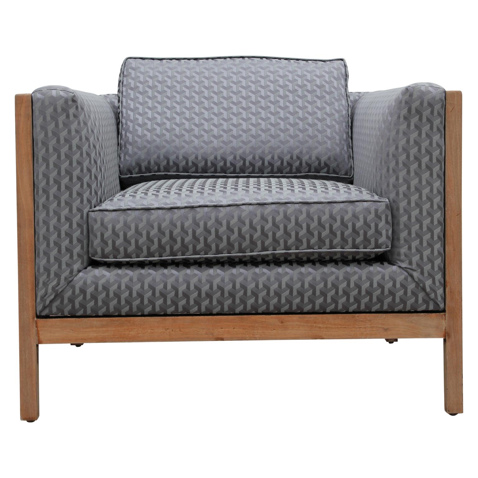 Bold simplicity at its best, these chairs are suitable for any space. The geometric Goyard style pattern and wood frame conjures depth and warmth while balancing a wonderful pop of bold eclecticism.
Raw natural walnut finish
New Clarke and Clarke