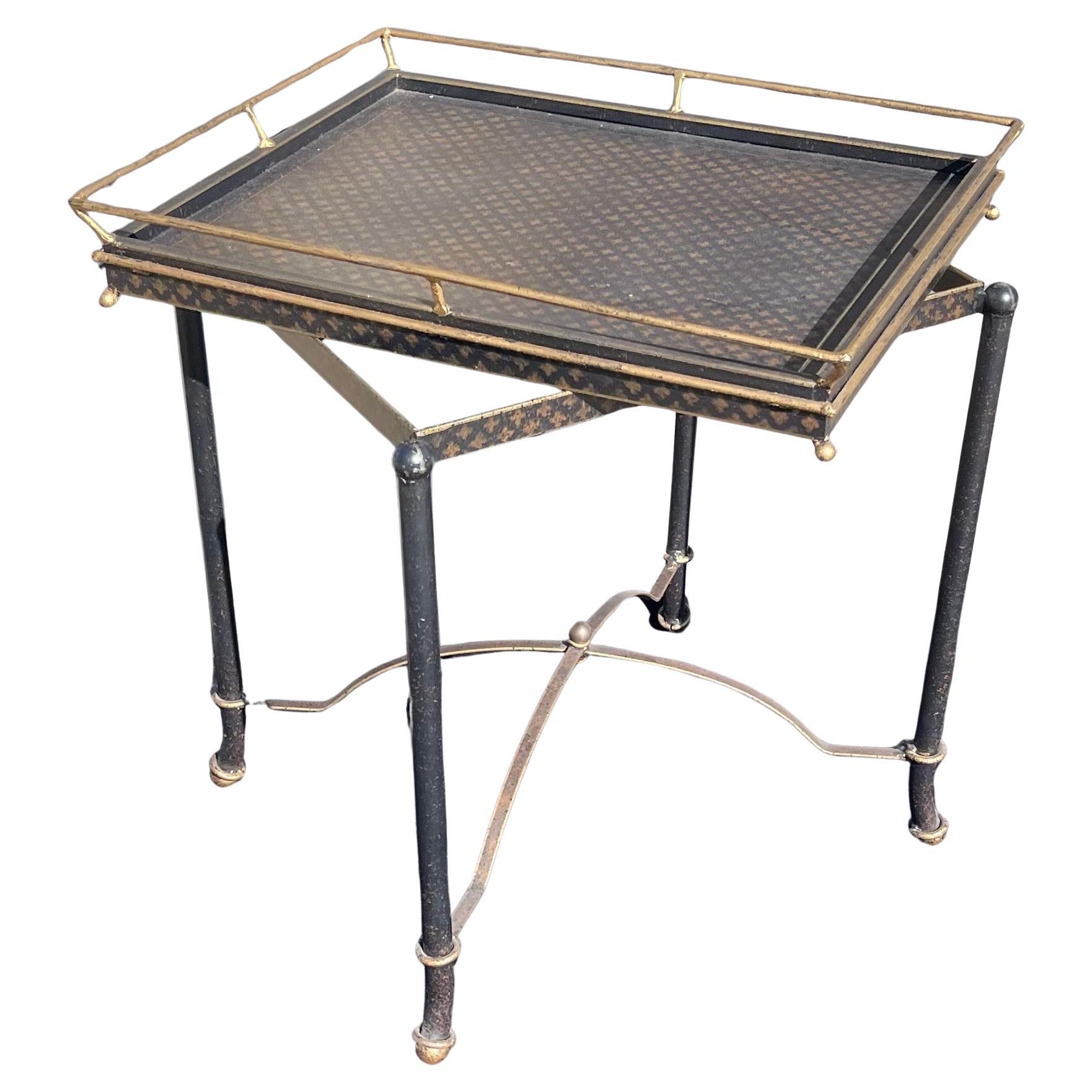 A Wonderful Hand Painted Black & Gold Removable Tray Top Tole Coffee / Cocktail / Side Table