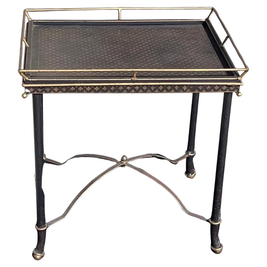 Belle Époque Wonderful Hand Painted Black Gold Tray Top Tole Coffee Cocktail Side Table For Sale