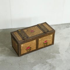 Wonderful Hand Painted Folk Art Chest in Iron Late 19th Century