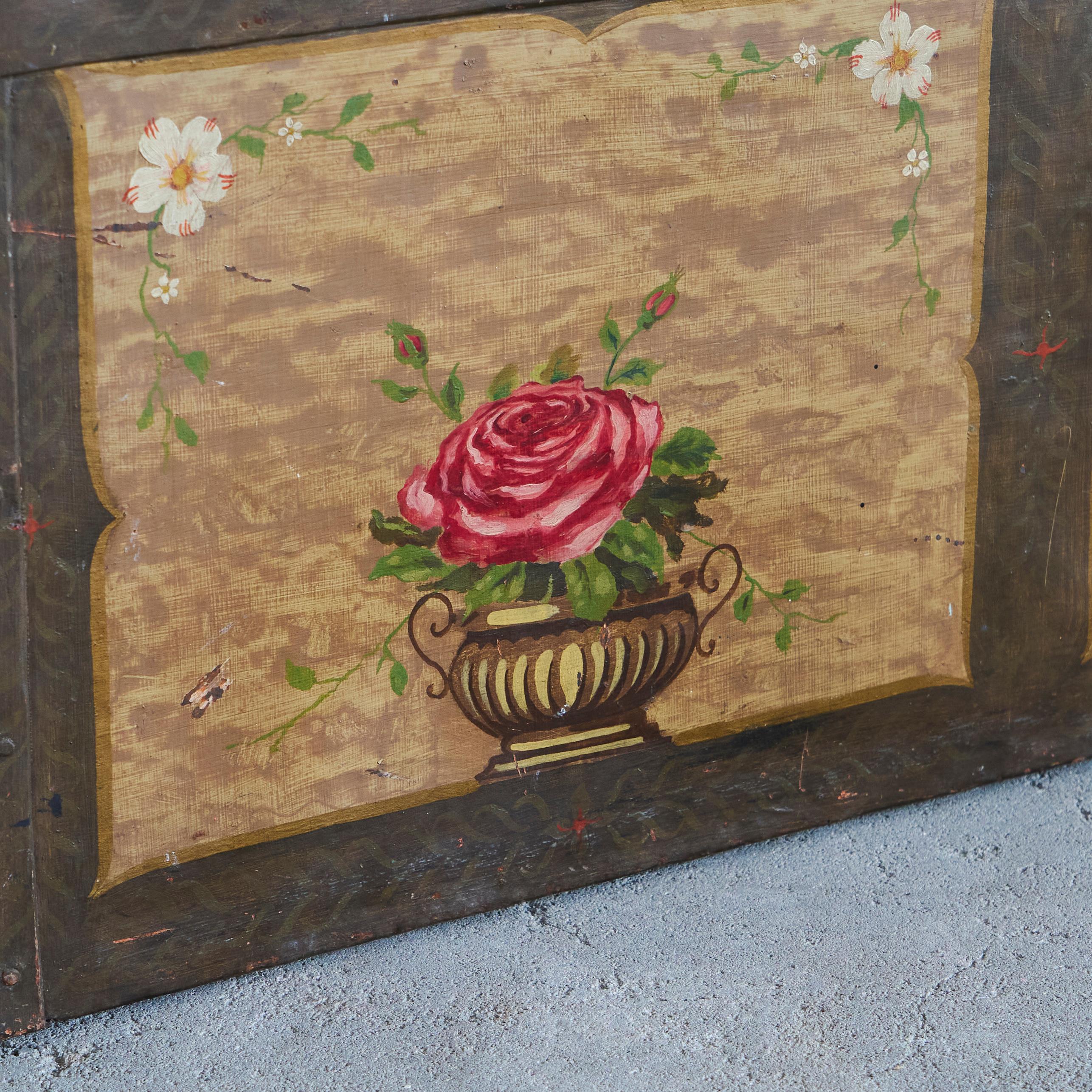Merveilleux coffre d'art populaire en fer peint à la main Fin du 19e siècle Bon état - En vente à Tilburg, NL