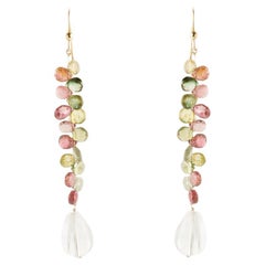 Wonderful Handmade 18 Kt Yellow Gold Earrings with Colored Tourmaline Drops and