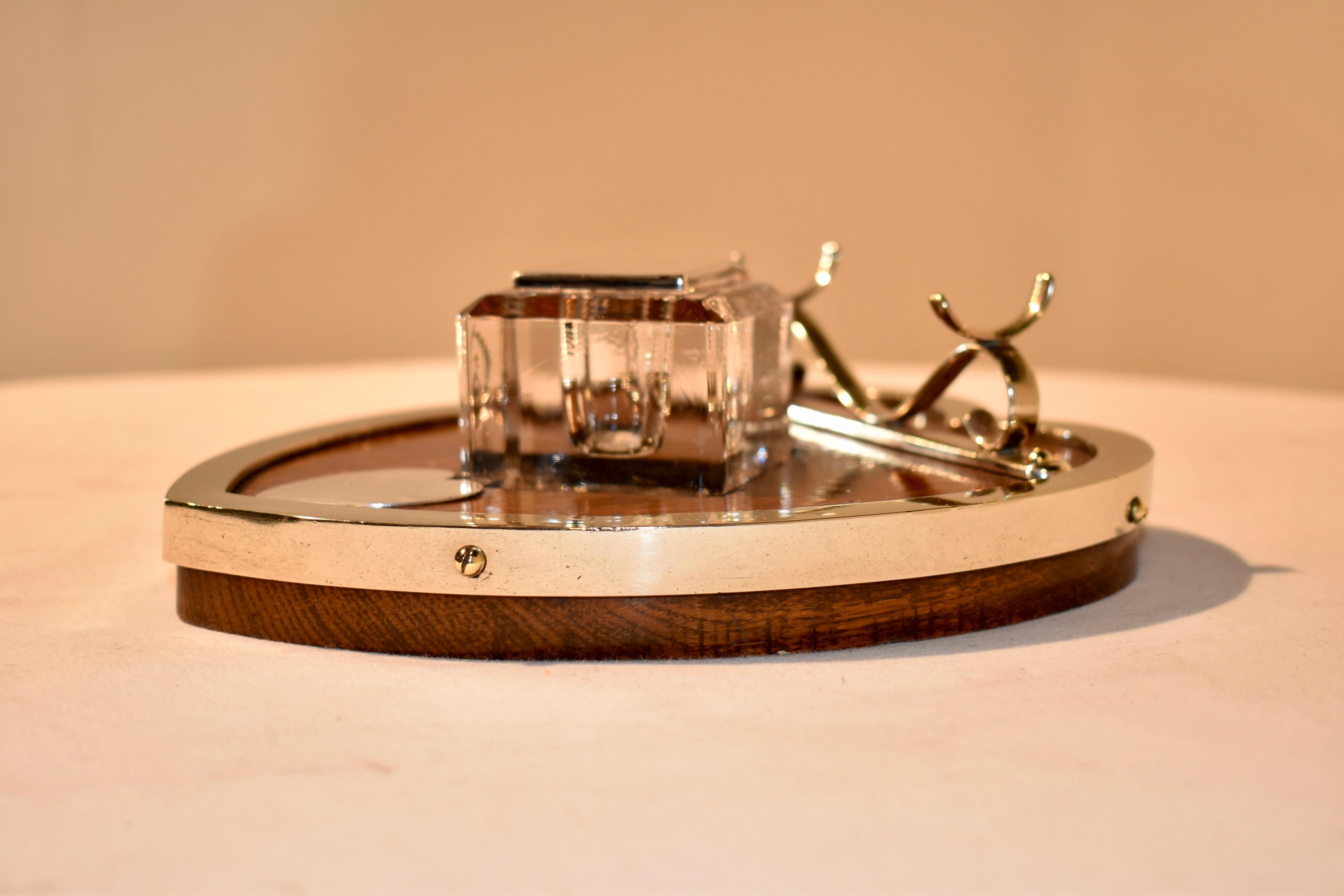 Meraviglioso calamaio a forma di cuore in Oak e argento, circa 1900 In condizioni buone in vendita a High Point, NC
