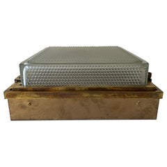 Wonderful Heavy Brass Body and Atomic Glass Flush Mount, 1950s, Italy