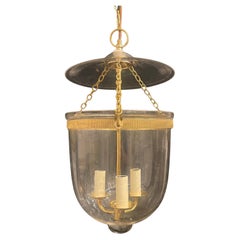 Wonderful Hector Finch Temple Brass Glass Bell Jar 3-Light Lantern Light Fixture