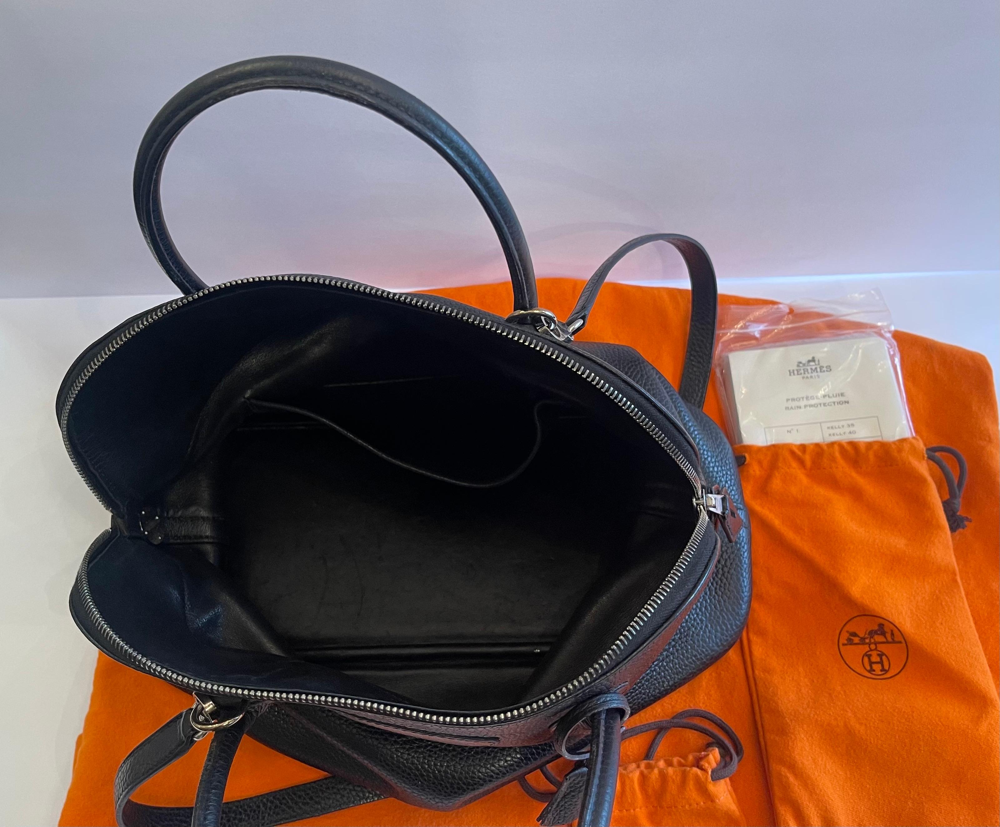 Wonderful Hermes Bolide Black Pebbled Leather Silver-Tone Hardware Bowler Bag 5