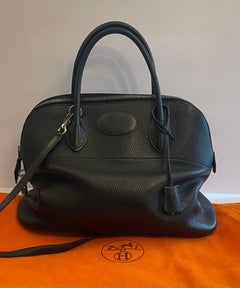 Wonderful Hermes Bolide Black Pebbled Leather Silver-Tone Hardware Bowler Bag