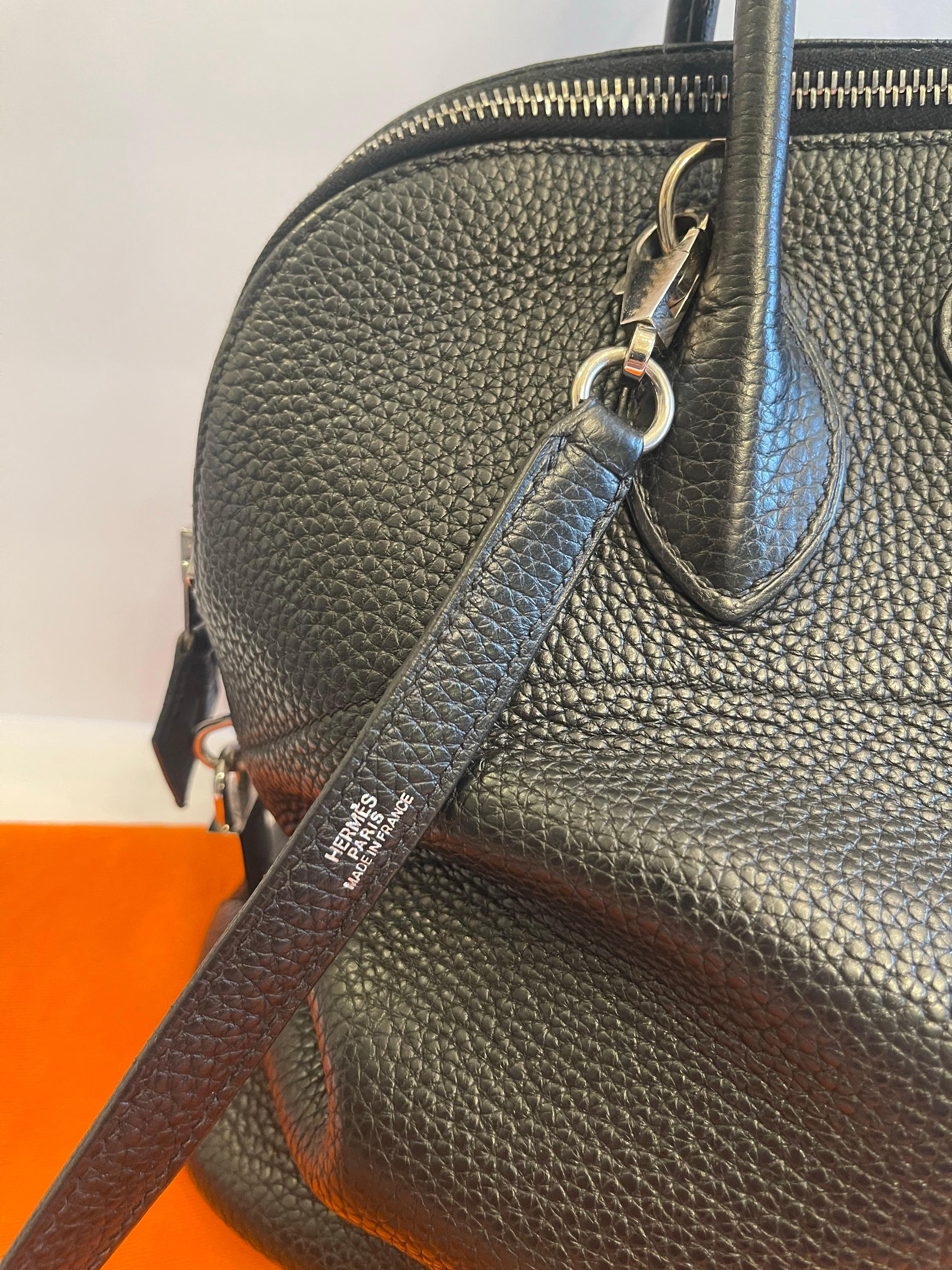 20th Century Wonderful Hermes Bolide Black Pebbled Leather Silver-Tone Hardware Bowler Bag